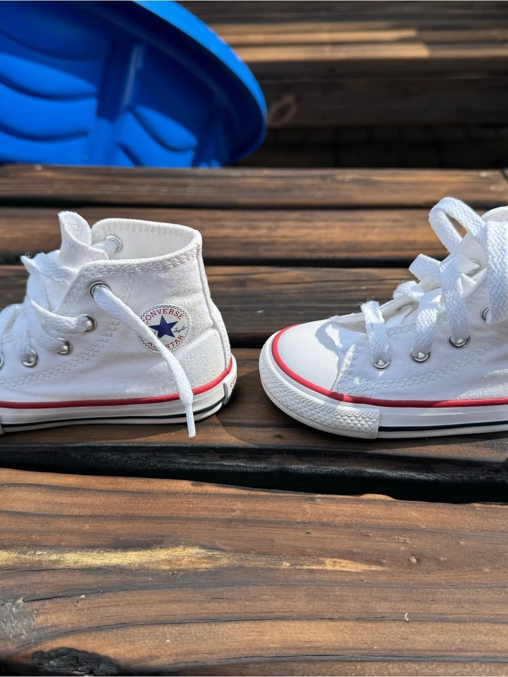 White Converse Canvas High-Top Sneakers with Red Trim Toddler 6